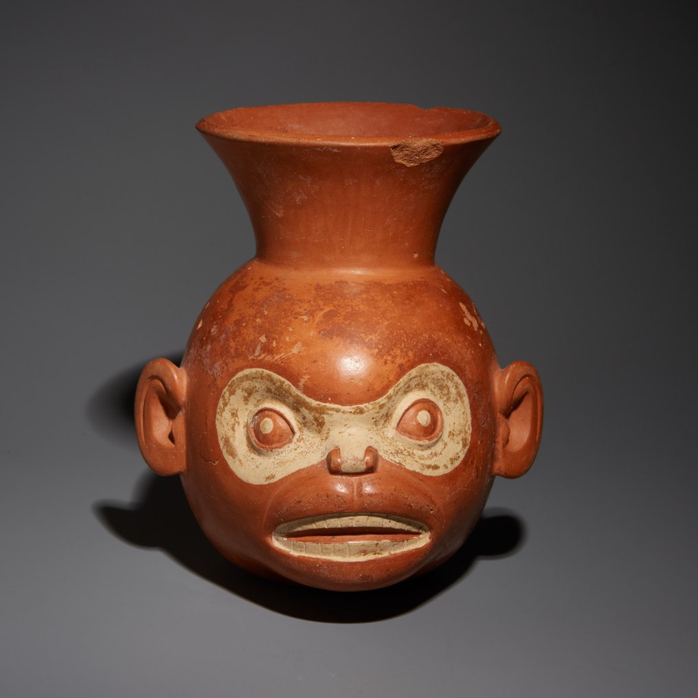 Moche, Peru Terakota Naczynie z głową małpy. 450-700 n.e. Wysokość 12,1 cm. Hiszpańska licencja importowa. #1.1