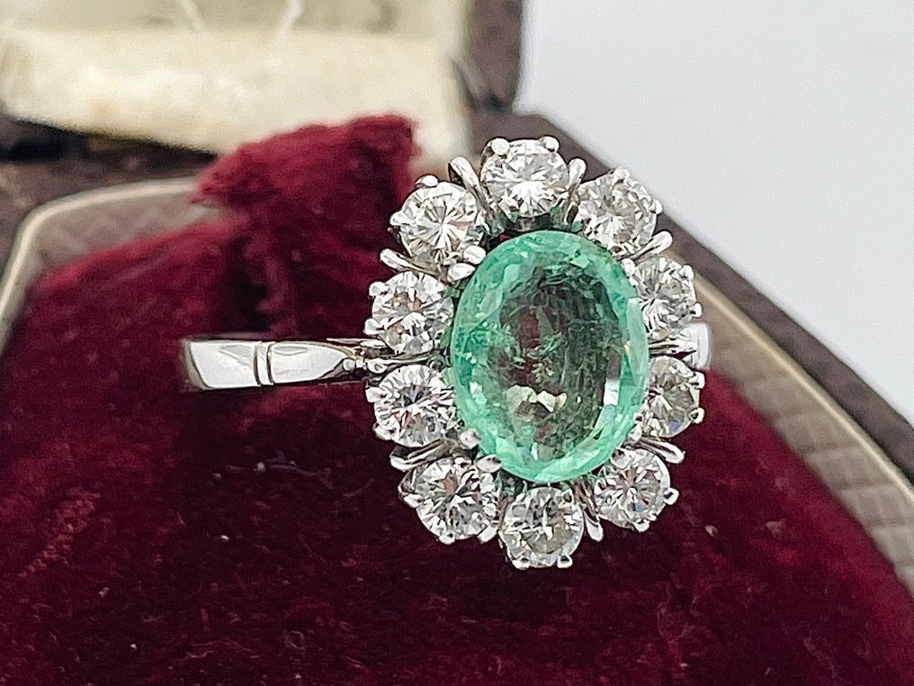 Senza Prezzo di Riserva - Anello - 18 carati Oro bianco Smeraldo - Diamante #2.1