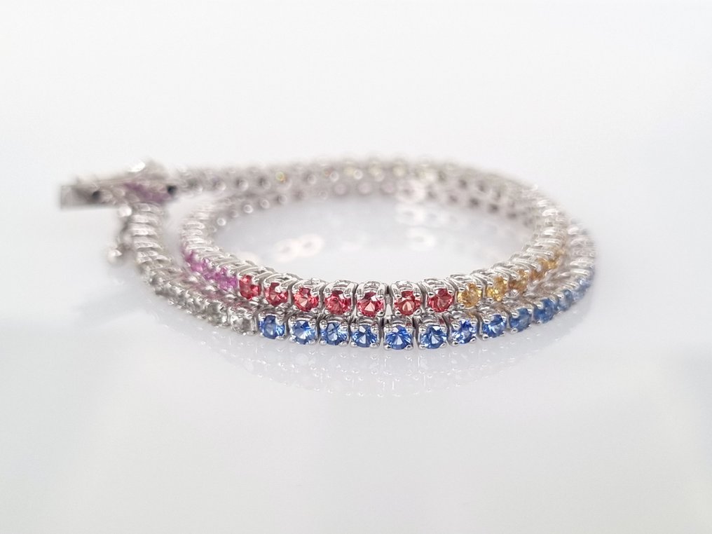 Tennis bracelet - 14 kt. White gold -  2.40 tw. Sapphire - Diamond #2.1