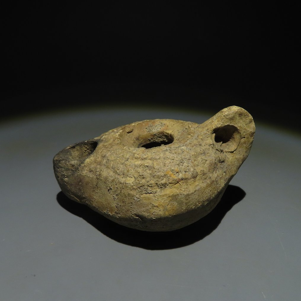 Starożytny Rzym Terakota Lampa naftowa. I-IV wiek n.e. Długość 9,2cm. #2.1