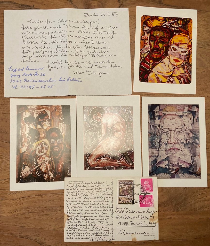 Franz Junge (1917-2013) - Kleiner Teilnachlaß mit 1 handgeschriebenen Brief, einer hangeschriebenen Postkarte und 4 Karten mit - 1969-1987 #1.1
