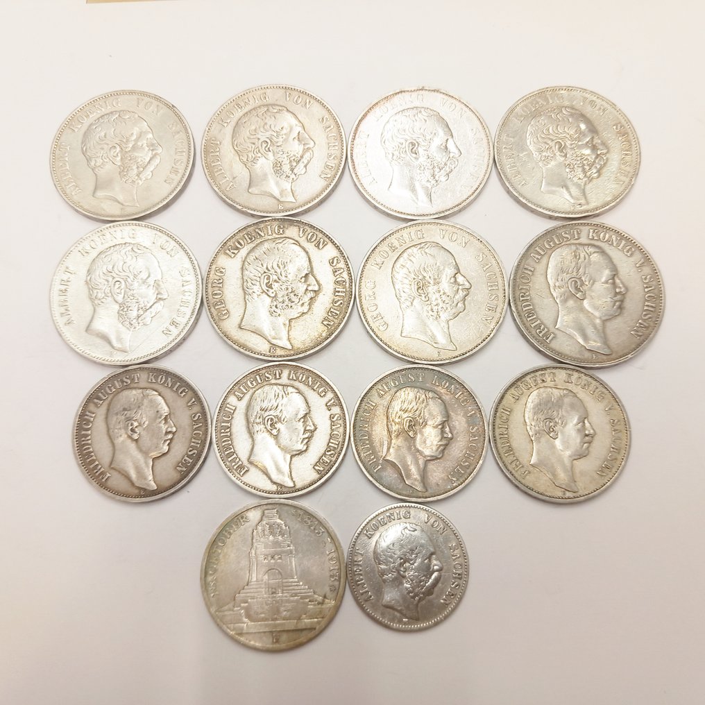 德国， 萨克斯-艾伯丁. 14 Silbermünzen (verschiedene ) 1875-1914 #2.1