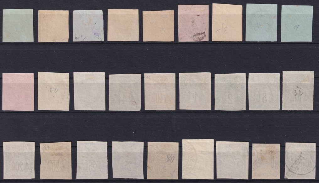 Ranska - siirtomaat (yleiset julkaisut) 1859/1877 - Paljon valittuja postimerkkejä Ranskan siirtokunnista, yleisnumeroita, peruutettu. Upea - Yvert #2.1