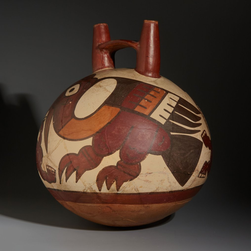 秘鲁纳斯卡 Terracotta 带马镫柄的碗。公元 100-800 年。高 19.2 厘米。西班牙进口许可证。 #1.2