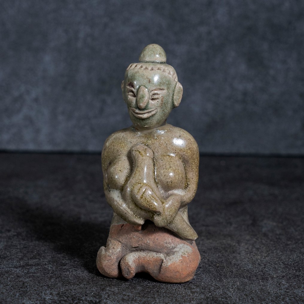 Sawankhalok Stoneware Celadon-glazed Votive Fertility Figure of A Woman Holding A Bird - Ex Museum Collection - 14th-15th #2.1