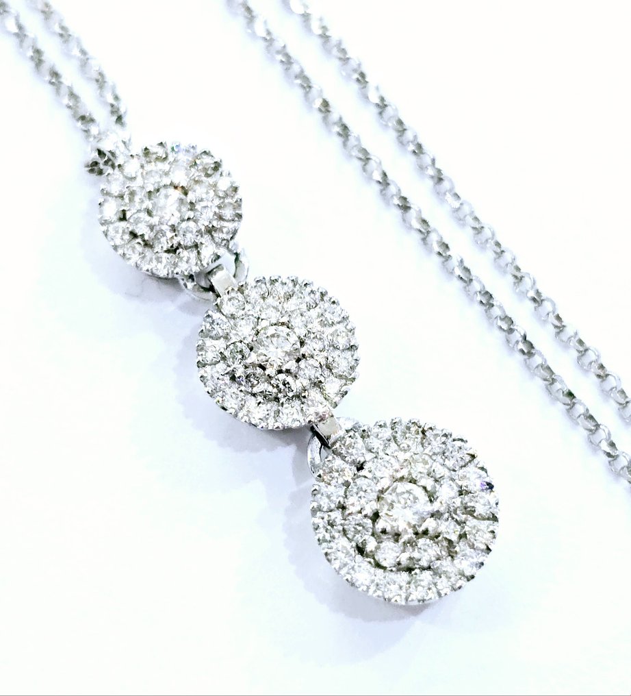 Artlinea - Necklace with pendant - 18 kt. White gold -  1.08ct. tw. Diamond  (Natural) #1.1