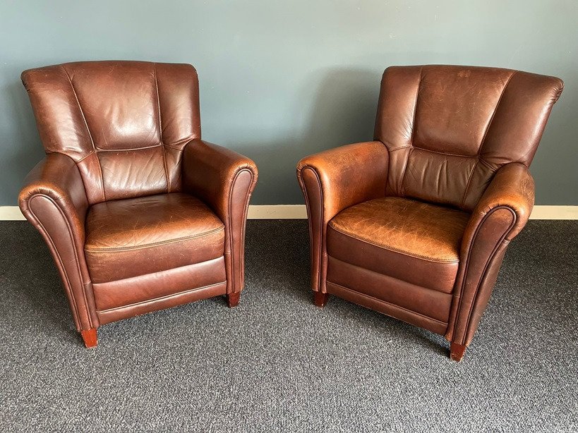 扶手椅子 - 皮革 - 两张棕色皮革扶手椅 #2.1
