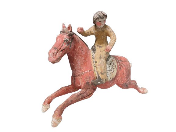 Det gamle Kina, Tang-dynastiet Terrakotta Polo spiller. TL Testet - 26,5×35,5 cm. Spansk importlicens. #2.1