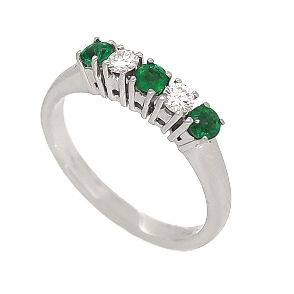 Anello - 18 carati Oro bianco -  0.20 tw. Diamante - Smeraldo  #2.1