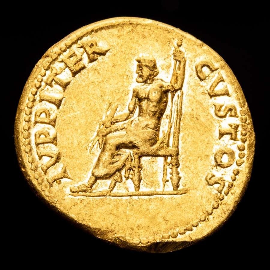 Impreiu Roman. Nero (AD 54-68). Aureus from Rome mint 64-65 A.D. - IVPPITER CVSTOS, Jupiter holding thunderbolt and scepter. #1.2