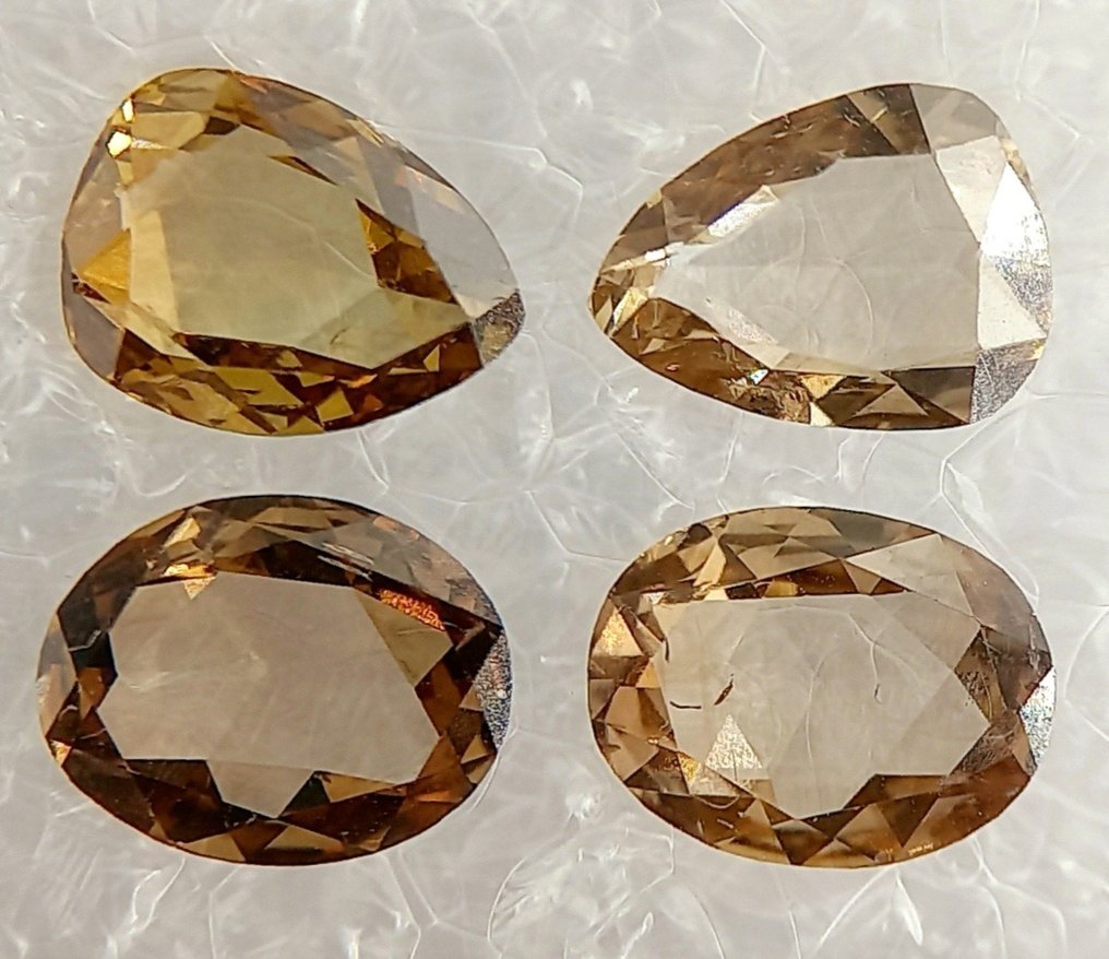 4 pcs Diamanti - 2.41 ct - Ovale, Pera - giallo arancio marrone fantasia - SI2, VS1 #3.2