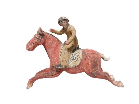 ChinezÄƒ AnticÄƒ, Dinastia Tang TeracotÄƒ Jucător de polo. Testat TL - 26,5×35,5 cm. Licență de import spaniolă. #1.1