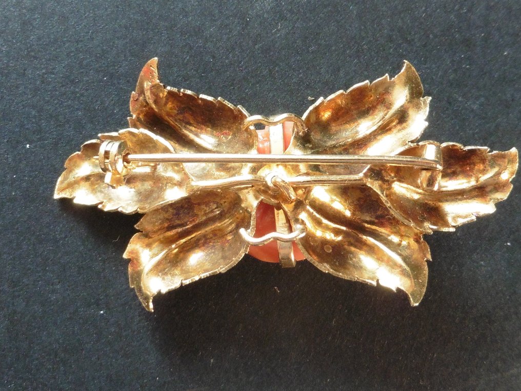 Brooch - 18 kt. Yellow gold, coral Coral #2.2