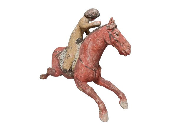 Ancient Chinese, Tang Dynasty Terrakotta Póló játékos. TL tesztelt - 26,5×35,5 cm. Spanyol behozatali engedély. #2.2