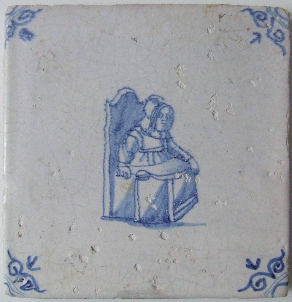  Tegel - Kind op KAK-stoel Zeldzaam. - 1650-1700  #1.1