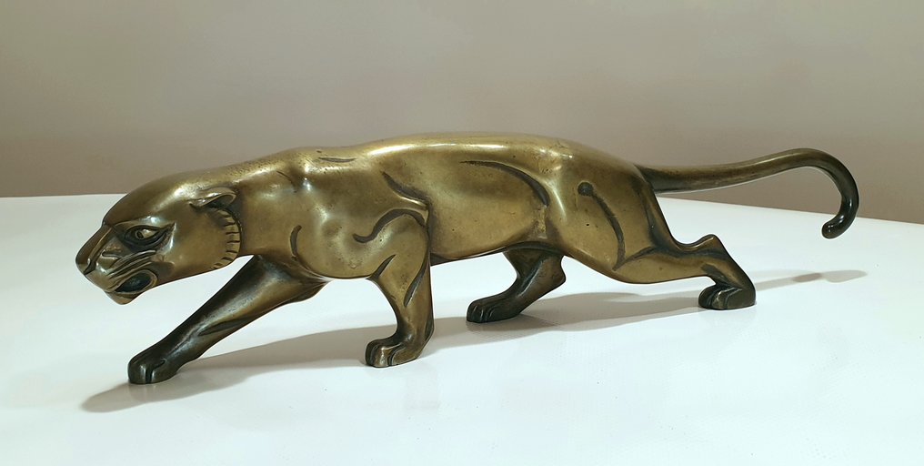 Dominique Jean-Baptiste Hugues (1849-1930) - 雕塑, Panther - 37 cm - 黄铜色 - 1920 #1.1