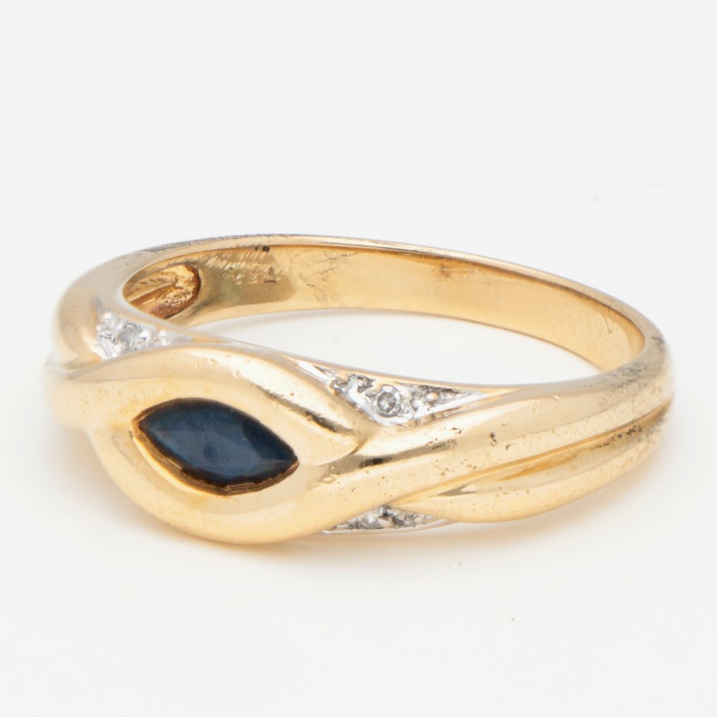 Δαχτυλίδι Κίτρινο χρυσό -  0.02 tw. Διαμάντι - Ζαφείρι  #1.2