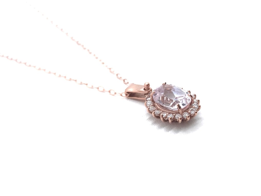 Necklace - 18 kt. Rose gold -  1.80ct. tw. Morganite - Diamond #1.2