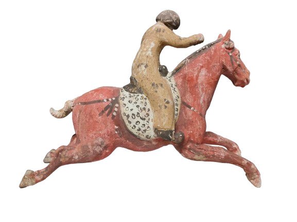 Ancient Chinese, Tang Dynasty Terracotta 馬球運動員。 TL 測試 - 26,5×35,5 公分。西班牙進口許可證。 #3.2
