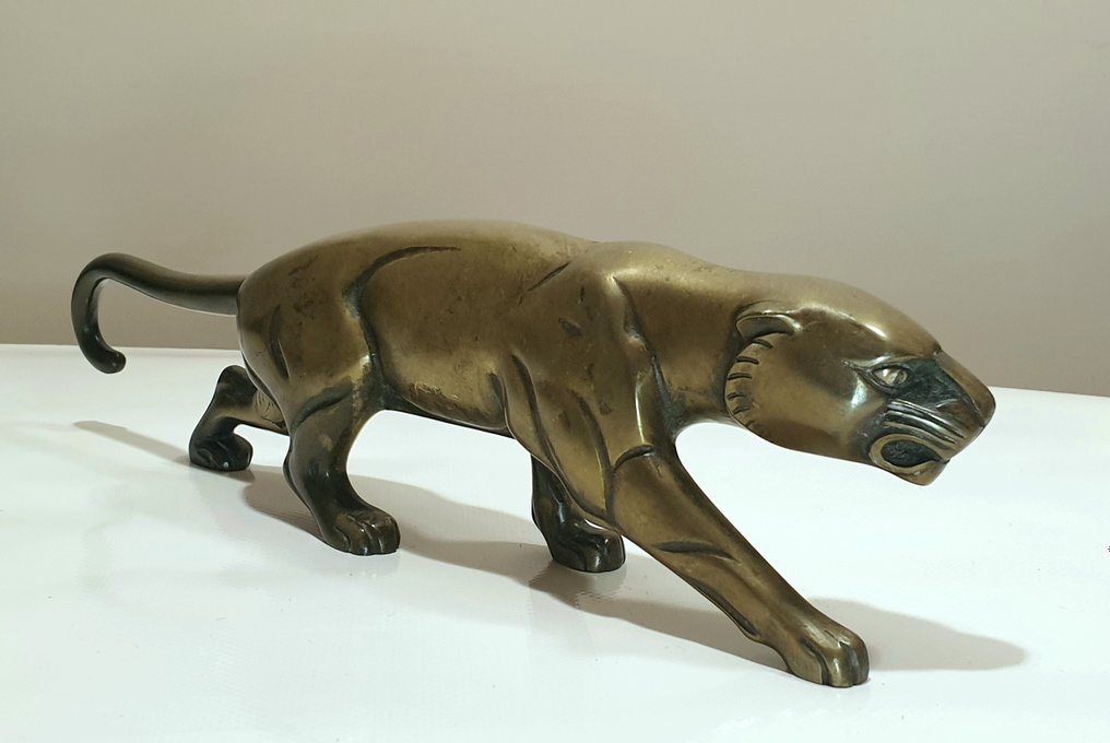 Dominique Jean-Baptiste Hugues (1849-1930) - 雕塑, Panther - 37 cm - 黄铜色 - 1920 #2.1