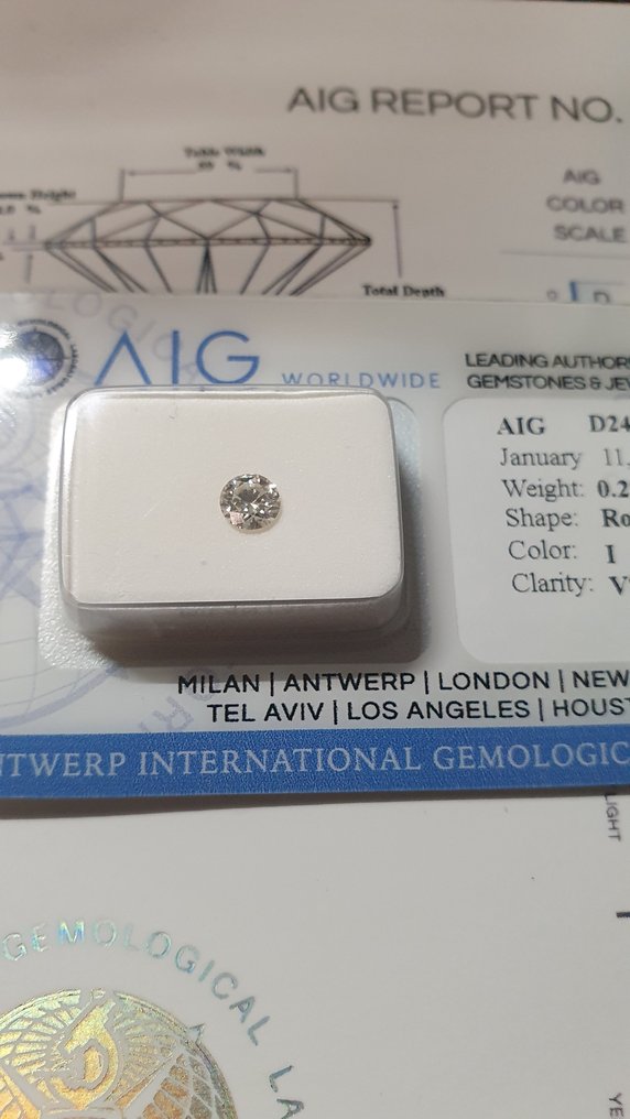1 pcs Diamant  (Natural)  - 0.27 ct - Rotund - I - VS1 - ALGT (Laboratorul pentru testarea pietrelor prețioase din Anvers) #3.1