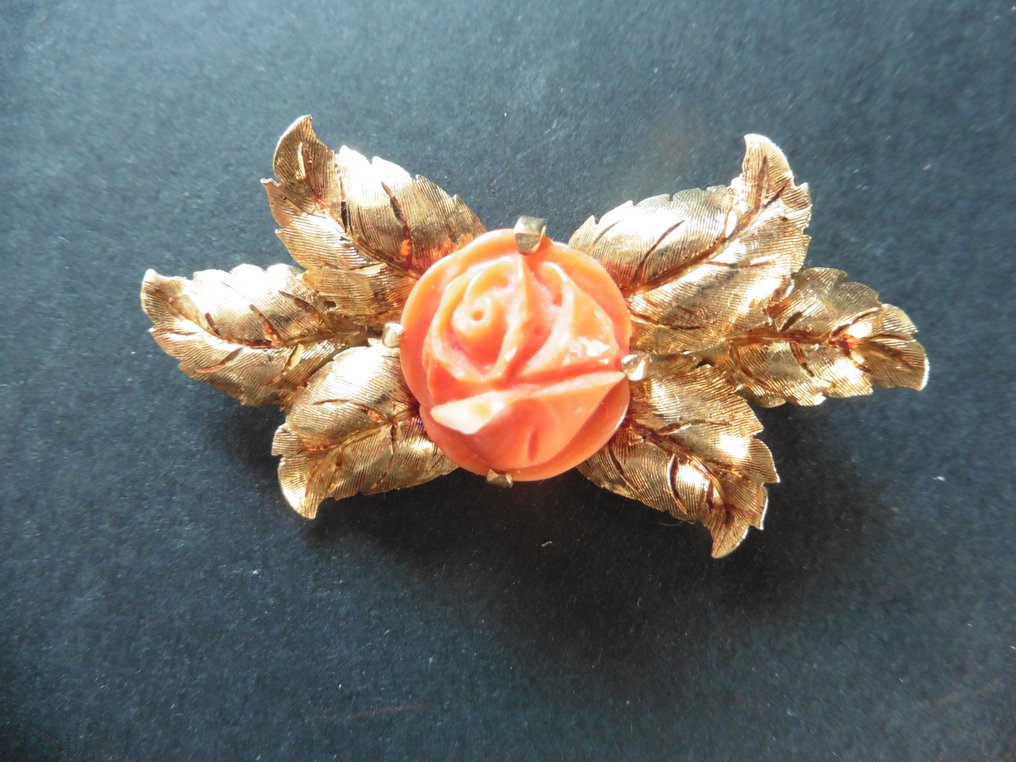 Brooch - 18 kt. Yellow gold, coral Coral #1.1