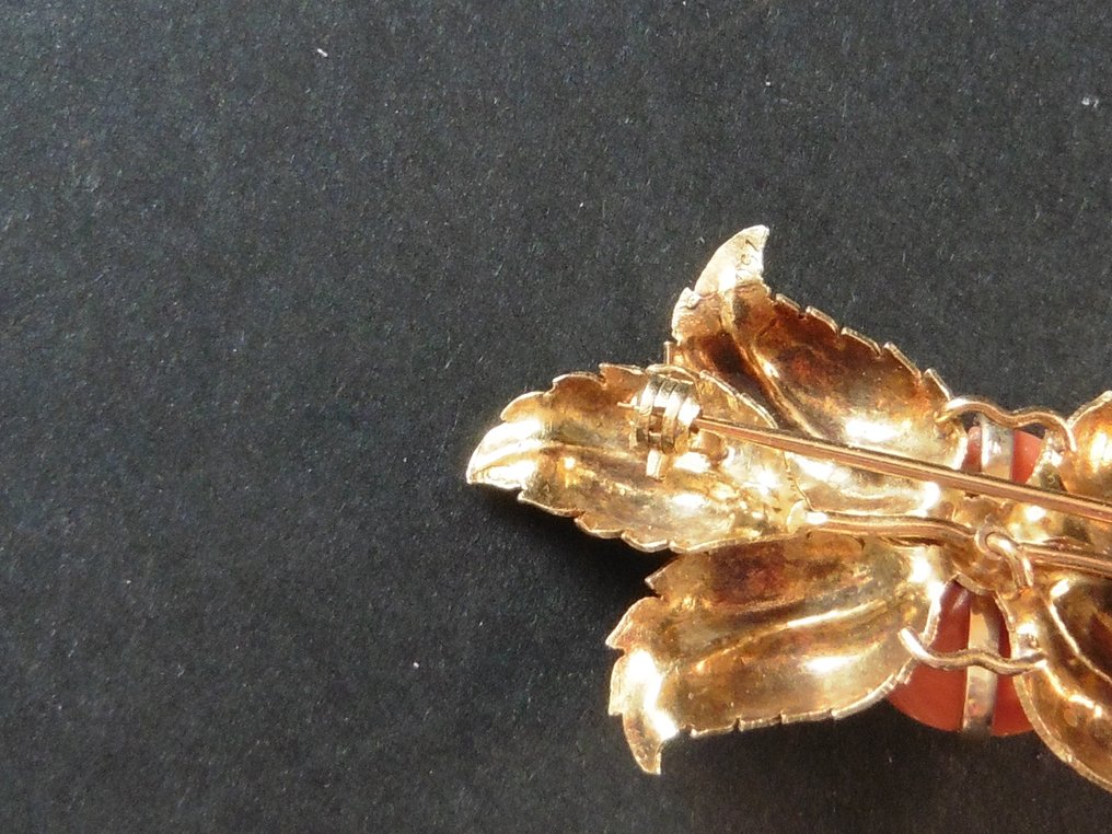 胸针 - 18K包金 黄金, 珊瑚 珊瑚 #3.1