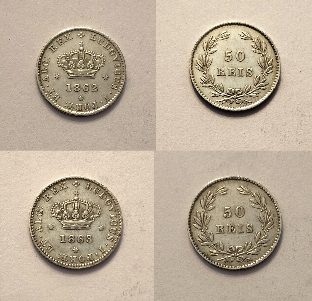 Portugal. D. Luís I (1861-1889). 50 Reis - 1862 + 1863 -  Raras (2 moedas) #1.1