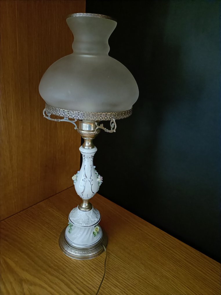 Tischlampe - .800 Silber, Glas, Porzellan #1.2