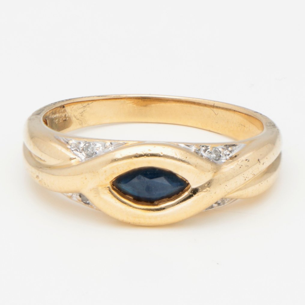 Δαχτυλίδι Κίτρινο χρυσό -  0.02 tw. Διαμάντι - Ζαφείρι  #1.1
