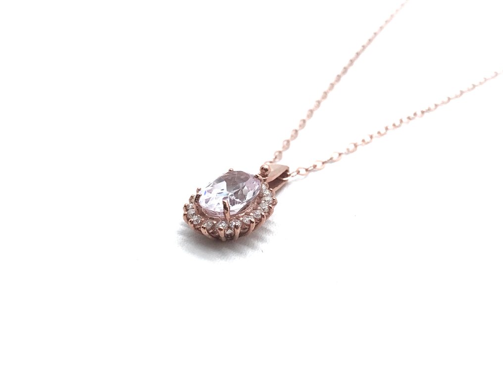Necklace - 18 kt. Rose gold -  1.80ct. tw. Morganite - Diamond #1.3