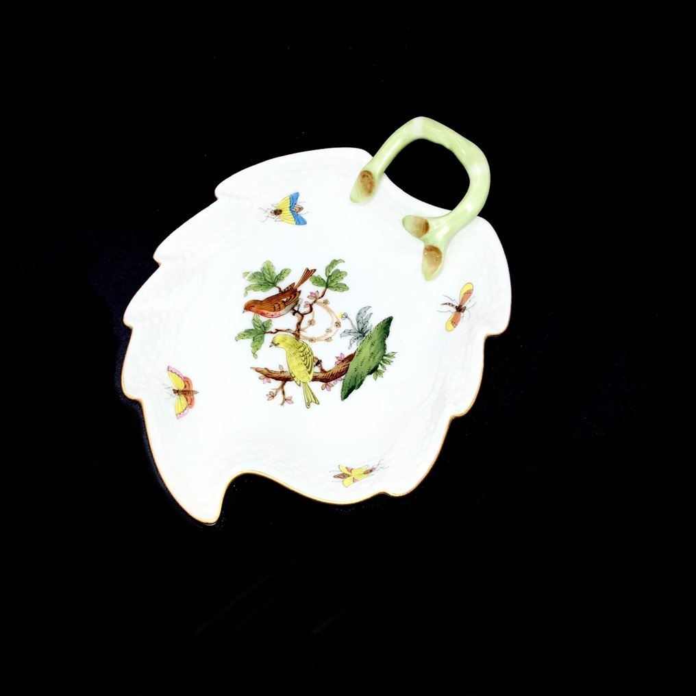 Herend - Exquisite Leaf Shape Vide Poche (14,5 cm) - "Rothschild Bird" Pattern - Prato - Porcelana pintada à mão #1.1