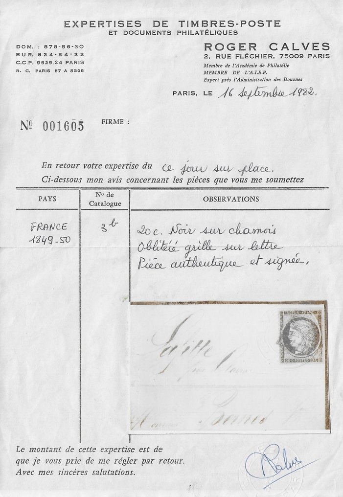 Frankreich 1850 - 20 Centimes schwarz auf poliertem gestempeltem Gitter auf Brief - Yvert et Tellier n°3b #2.1