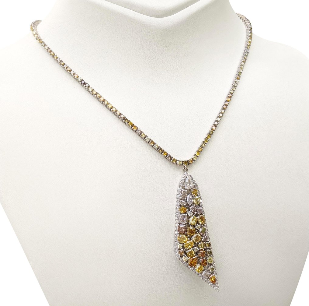 Collier avec pendentif - 14 carats Or blanc -  11.65ct. tw. Diamant  (Couleur naturelle) #3.1