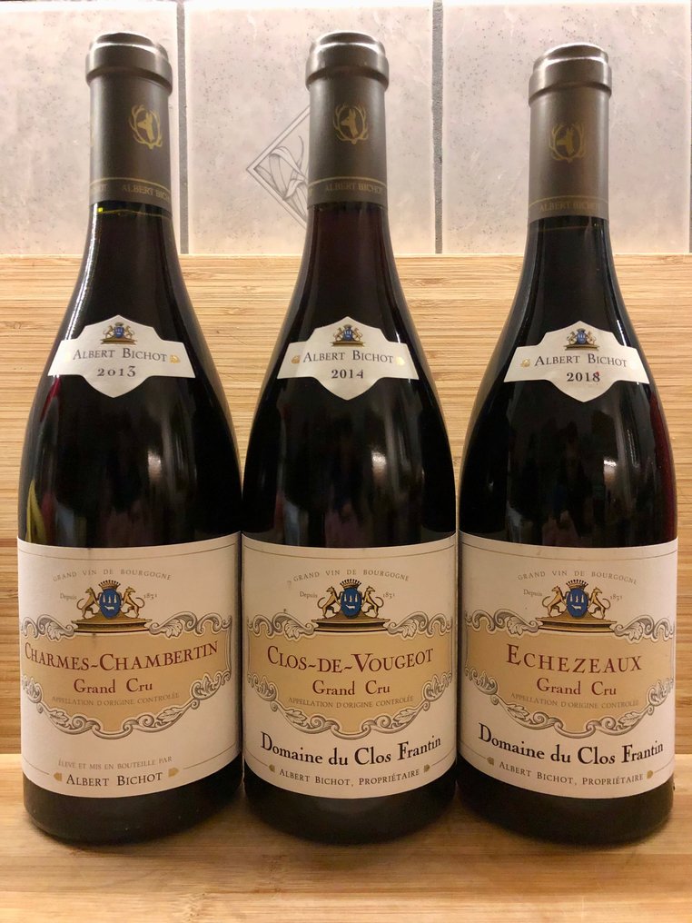 Albert Bichot; 2013 Charmes Chambertin, 2014 Clos de Vougeot & 2018 Echezeaux - Bourgogne Grand Cru - 3 Flasker (0,75 L) #1.1