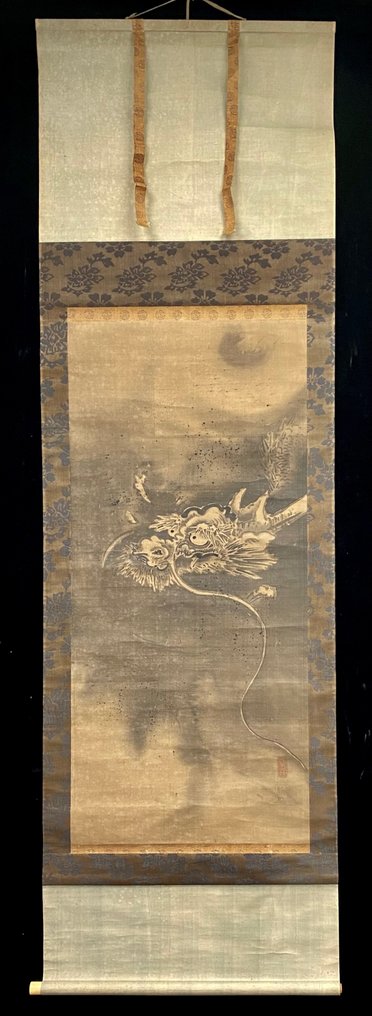 Wonderful ink painting of dragon and tiger - With seals Kaihō 海北 & Yūshō 友松 - Attributed to Kaihō Yūshō (1533-1615) - Japán - Kora Edo-kor #2.2