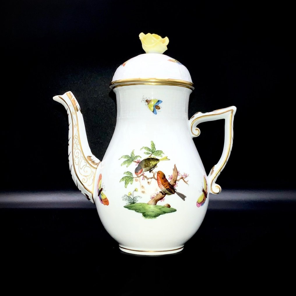 Herend, Hungary - Exquisite Coffee Pot - "Rothschild Bird" Pattern - Kaffekanna - Handmålat porslin #1.1