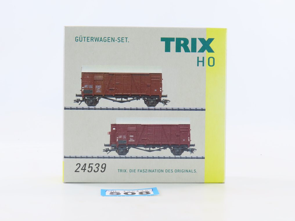 Trix H0 - 24539 - Conjunto de vagões de carga de modelismo ferroviário (1) - Conjunto de vagões de carga de 2 peças com vagões fechados de 2 eixos, 1x com cabine de freio - ÖBB #2.2