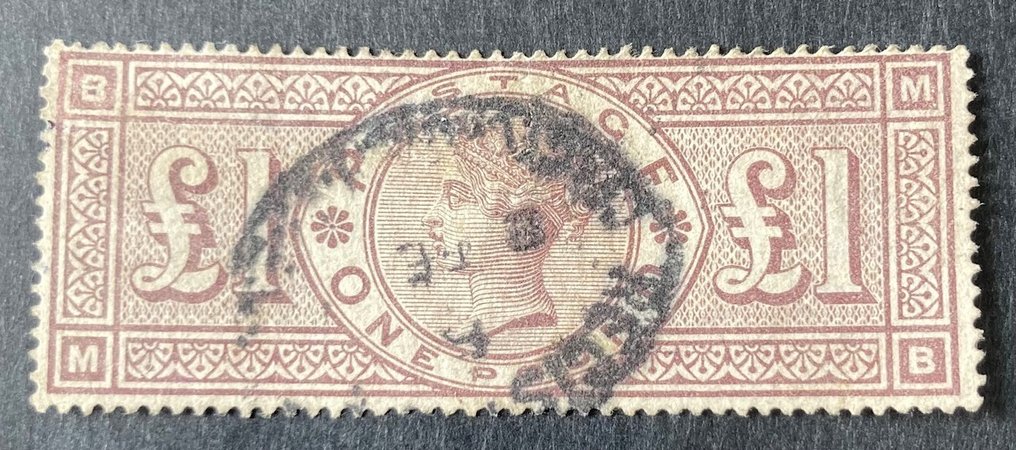 Great Britain 1888 - SG#186 - light use - £1 lilac brown - three orbs watermark #1.1