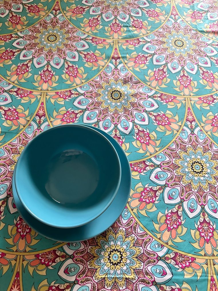 Elegante mantel de tela con el conocido estampado floral paisley turquesa - Textil  - 2.7 m - 1.7 m #2.1