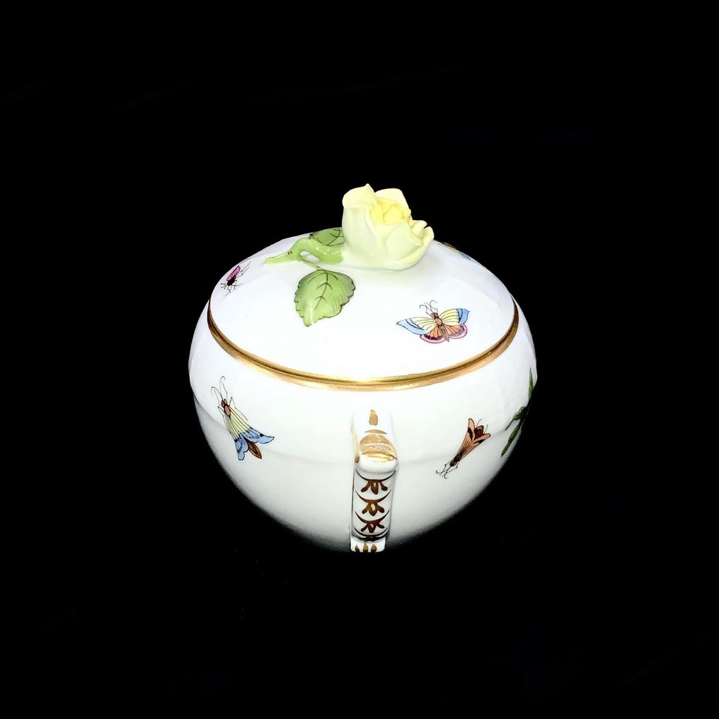 Herend - Exquisite Sugar Bowl with Handles - "Rothschild Bird" Pattern - Sukkerskål - Håndmalt porselen #2.1