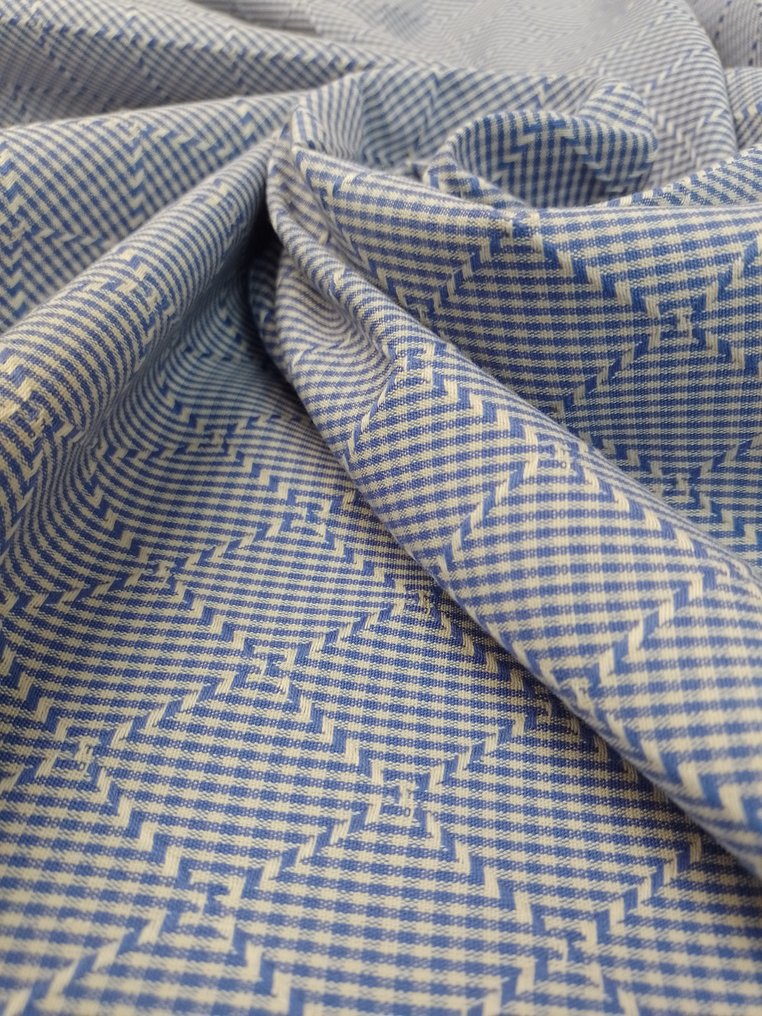 Beautiful cut 100% cotton, embroidered, white/blue - Textile  - 480 cm - 140 cm #1.1