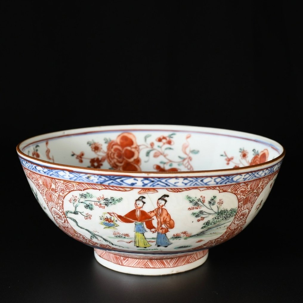 碗 - Rare bol en porcelaine à décor dit "Dame au Parasol", surdécoré en Hollande - 瓷器 #2.1