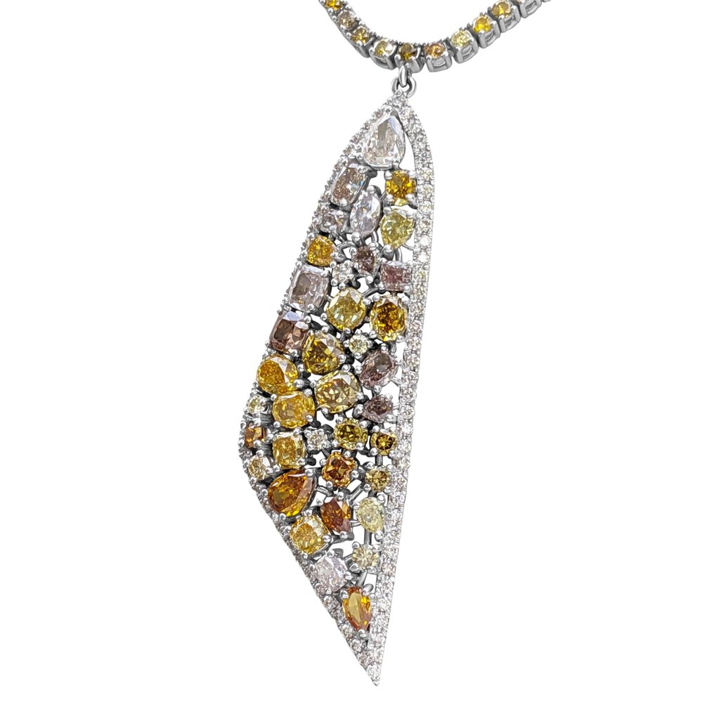 Halskæde med vedhæng - 14 karat Hvidguld -  11.65ct. tw. Diamant  (Naturfarvet) #1.2