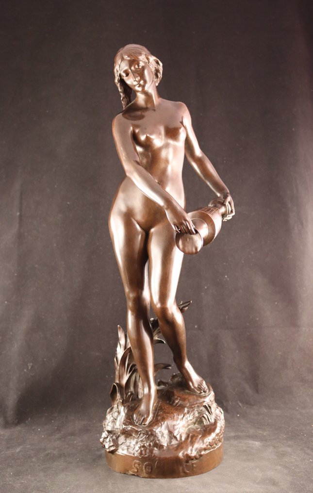 Horace Daillion (1854–1937) - sculptuur, Klassiek naakt met kruik - 62 cm - Brons #1.1