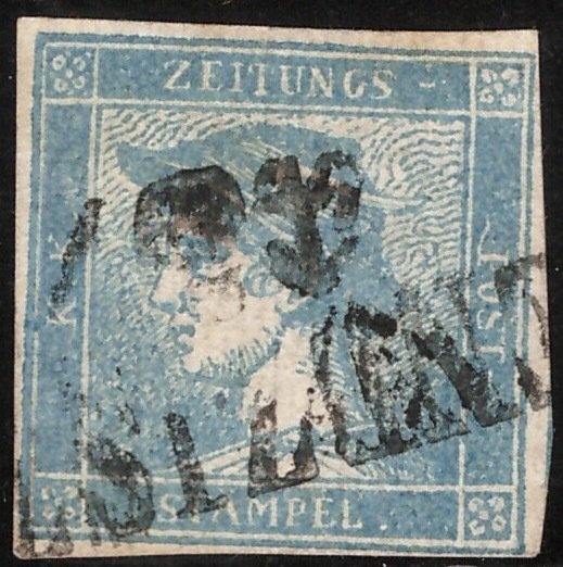 意大利古國 1852 - 垂直羅紋紙上的水銀報紙郵票 - Sassone 6 #1.1