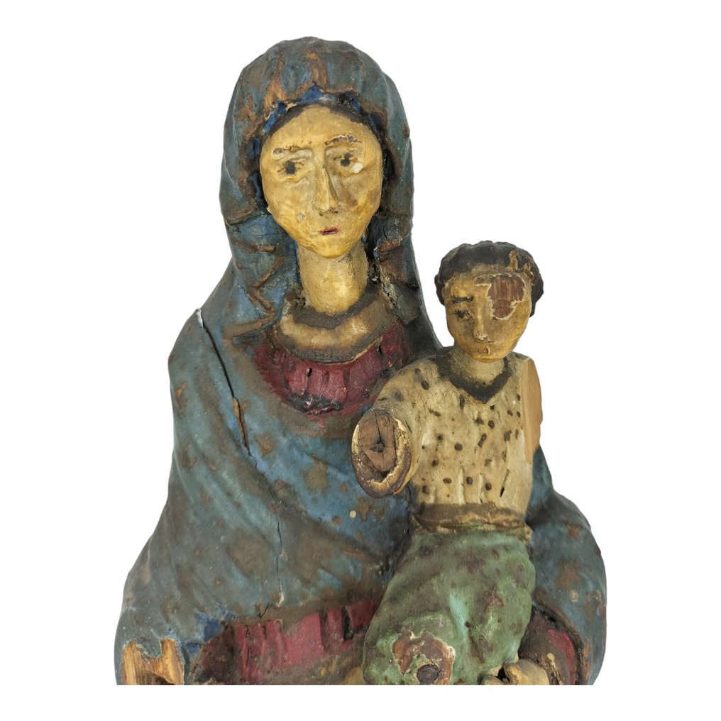 Veistos, Madonna con Bambino di Manifattura Senese - 36 cm - Puu #1.2