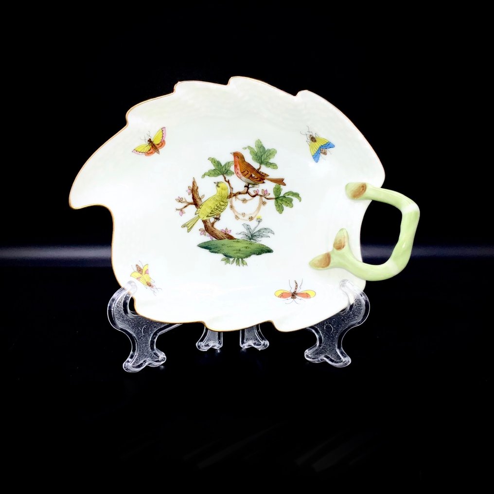 Herend - Exquisite Leaf Shape Vide Poche (14,5 cm) - "Rothschild Bird" Pattern - Prato - Porcelana pintada à mão #1.2