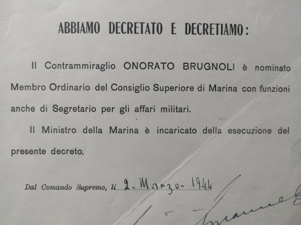 Asiakirja - R.S.I. - Autografo Re Vittorio Emanuele III e Ministro De Courten - 1944 #3.1