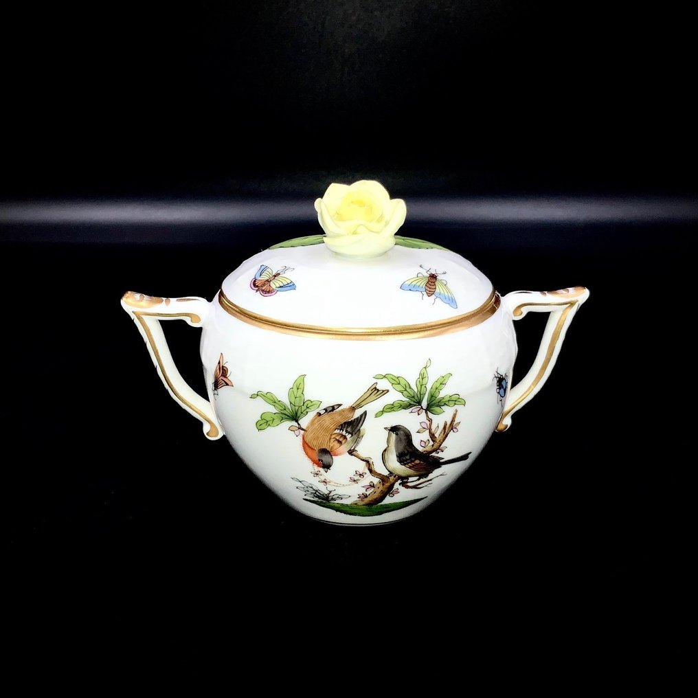 Herend - Exquisite Sugar Bowl with Handles - "Rothschild Bird" Pattern - Zuckerschale - Handbemaltes Porzellan #1.1